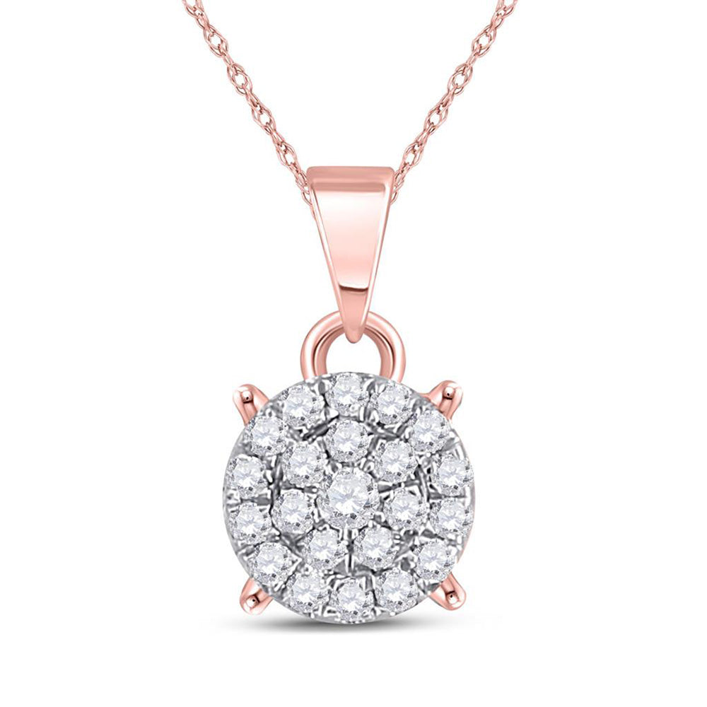 10kt Rose Gold Womens Round Diamond Cluster Pendant 1/6 Cttw