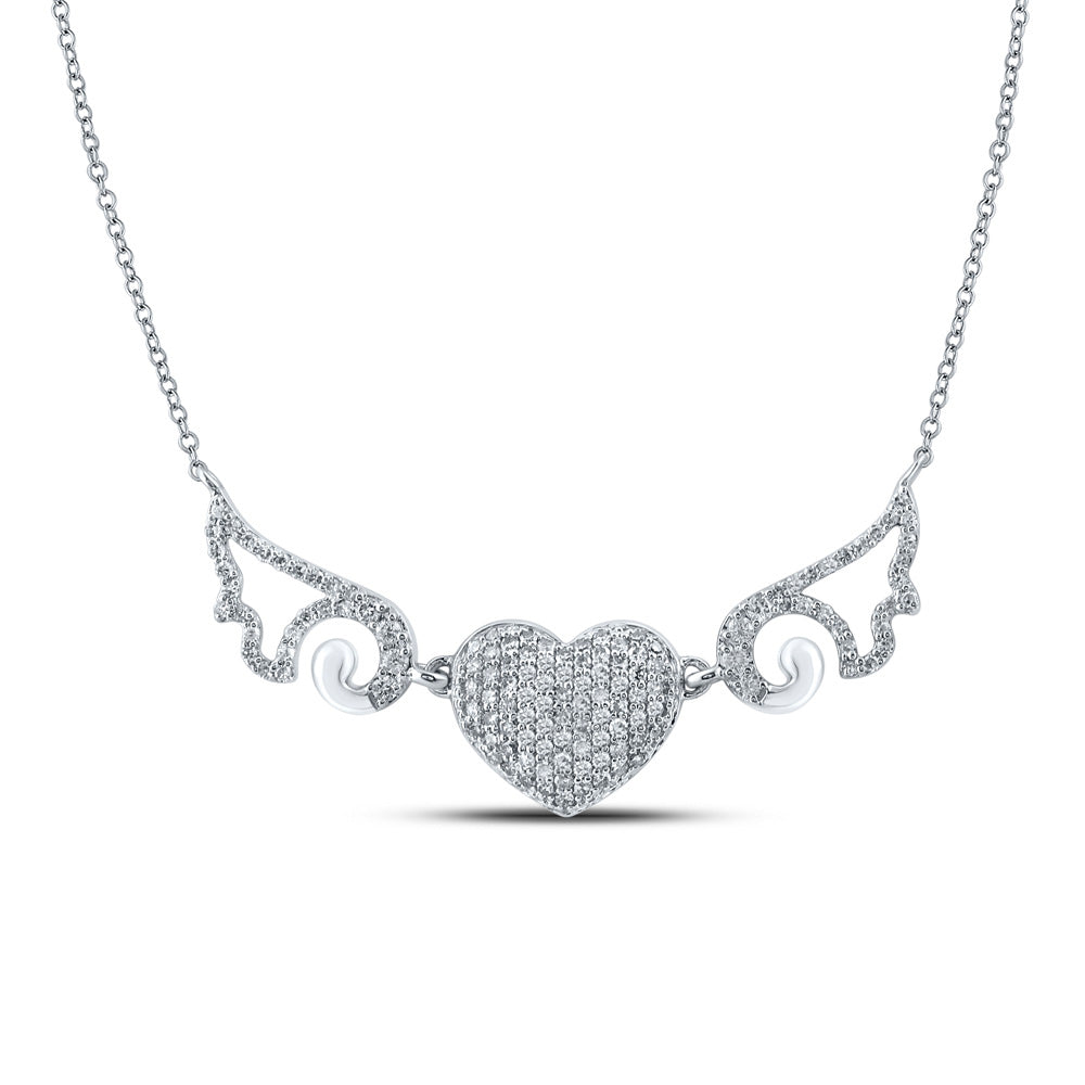 10kt White Gold Womens Round Diamond Heart Necklace 1/2 Cttw