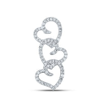 Load image into Gallery viewer, 10kt White Gold Womens Round Diamond Triple Heart Pendant 1/4 Cttw
