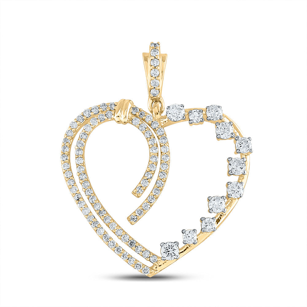 14kt Yellow Gold Womens Round Diamond Heart Pendant 5/8 Cttw