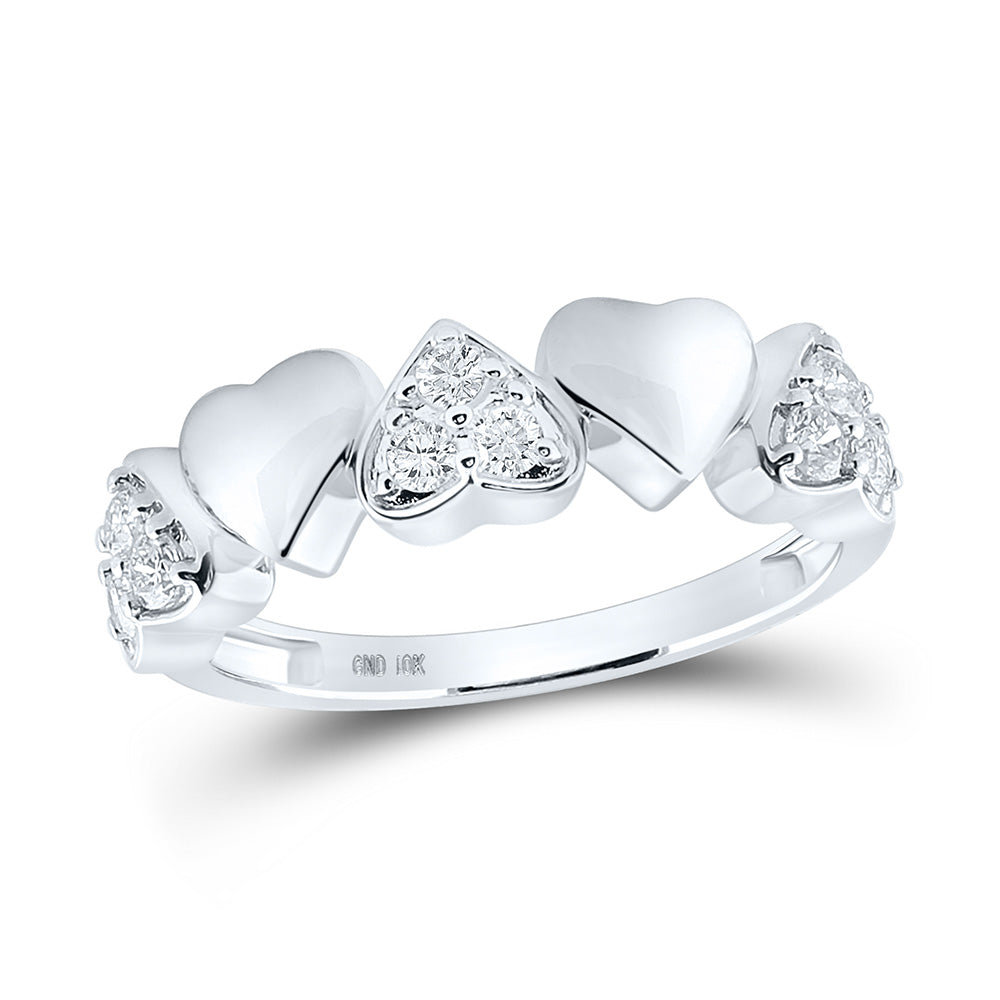 14kt White Gold Womens Round Diamond Heart Ring 1/3 Cttw