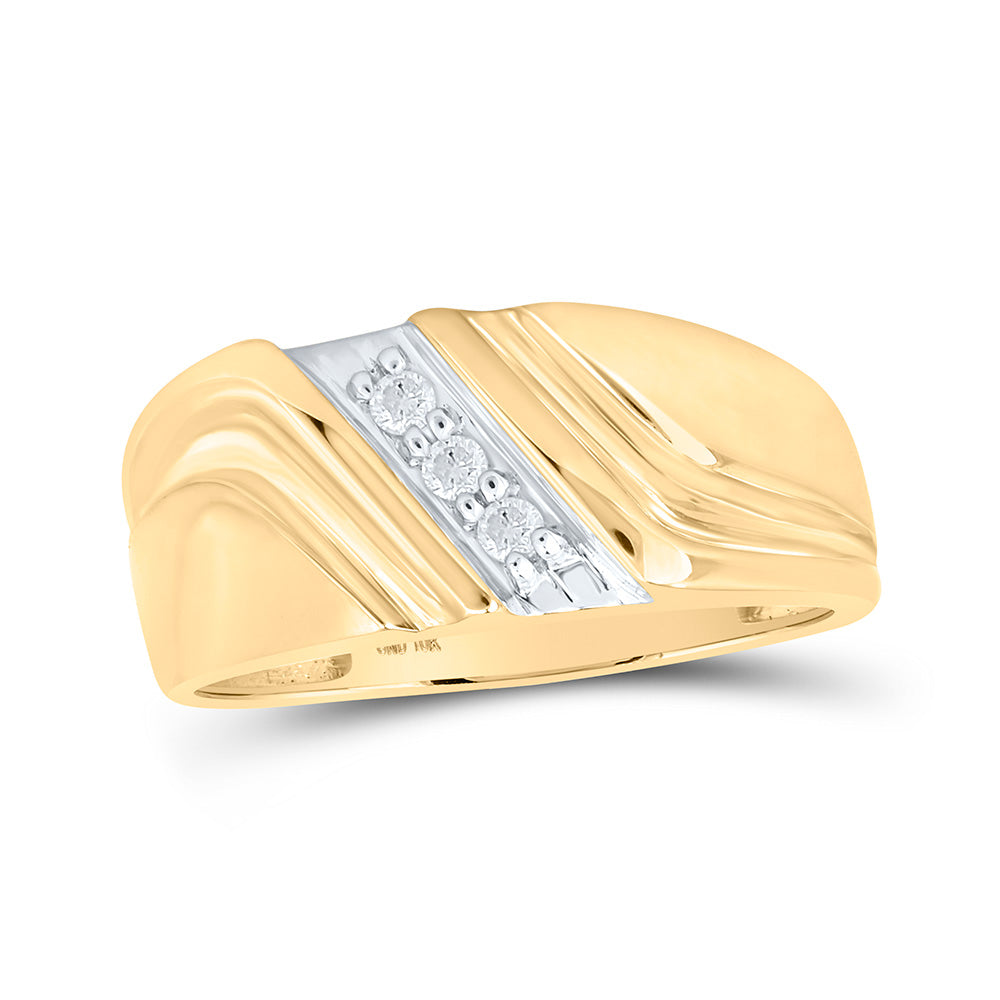 10kt Yellow Gold Mens Round Diamond Wedding Single Row Band Ring 1/10 Cttw