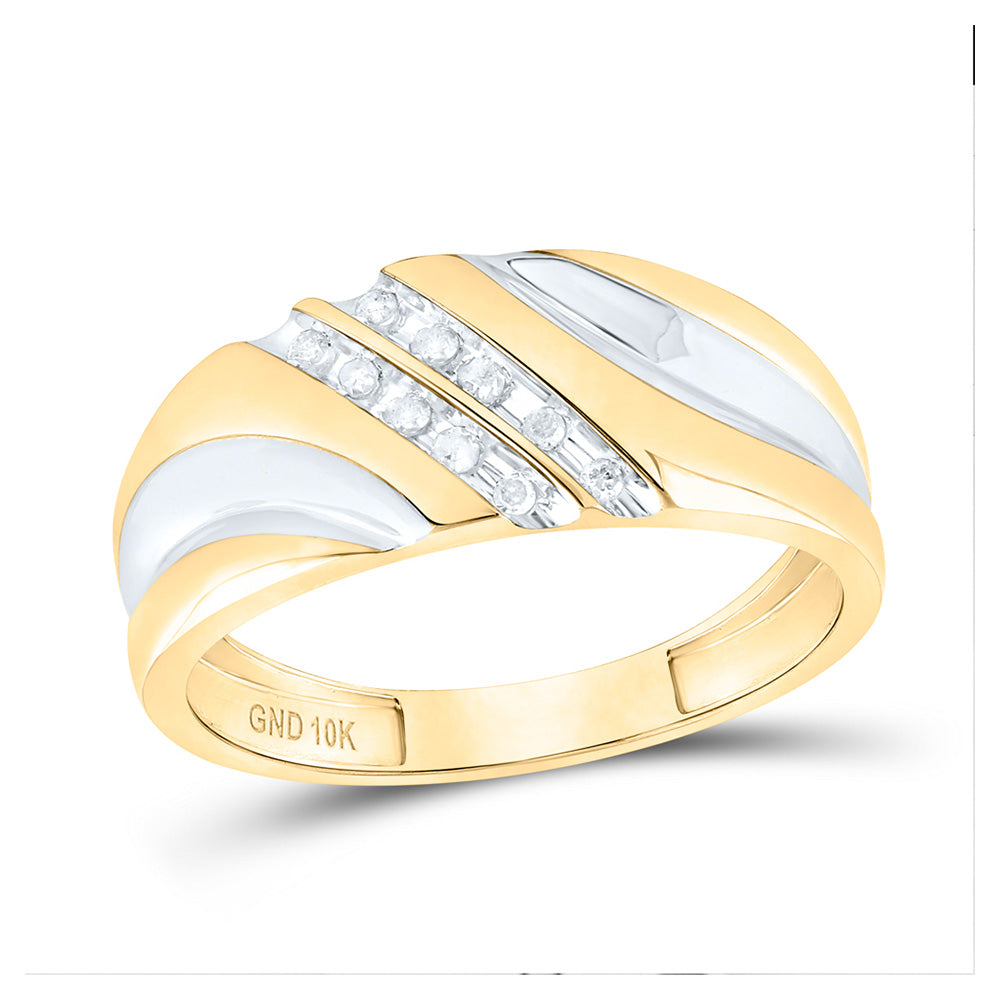 10kt Yellow Gold Mens Round Diamond 2-tone Wedding Anniversary Band Ring 1/8 Cttw