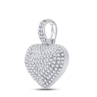 Load image into Gallery viewer, 10kt White Gold Mens Round Diamond Heart Charm Pendant 1/2 Cttw
