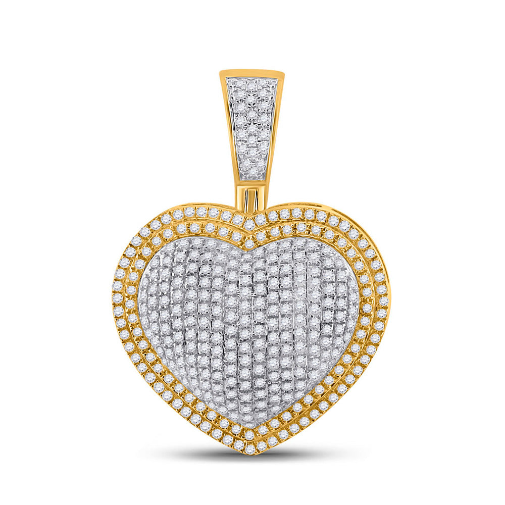 10kt Yellow Gold Mens Round Diamond Heart Charm Pendant 1 Cttw