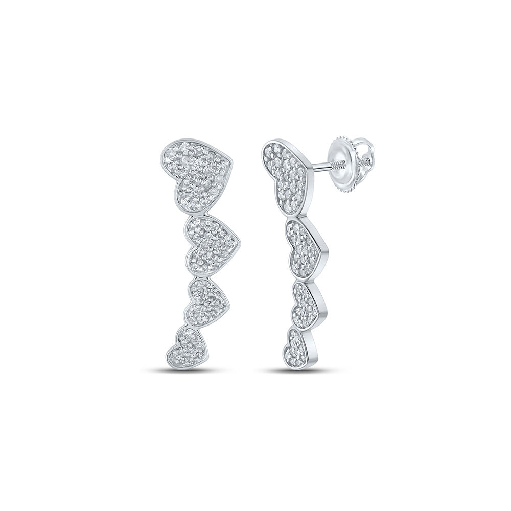 10kt White Gold Womens Round Diamond Heart Earrings 1/2 Cttw