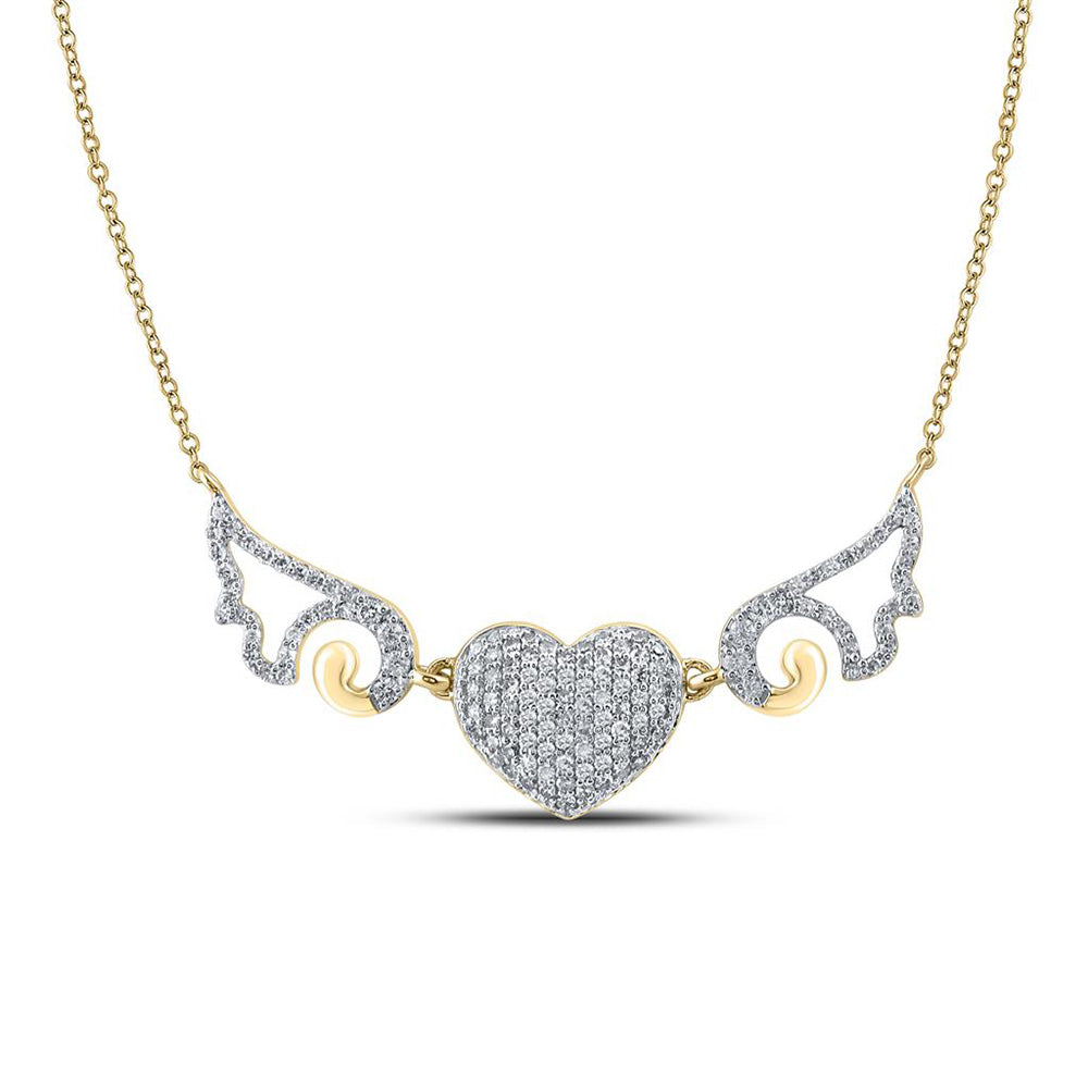 10kt Yellow Gold Womens Round Diamond Heart Necklace 1/2 Cttw