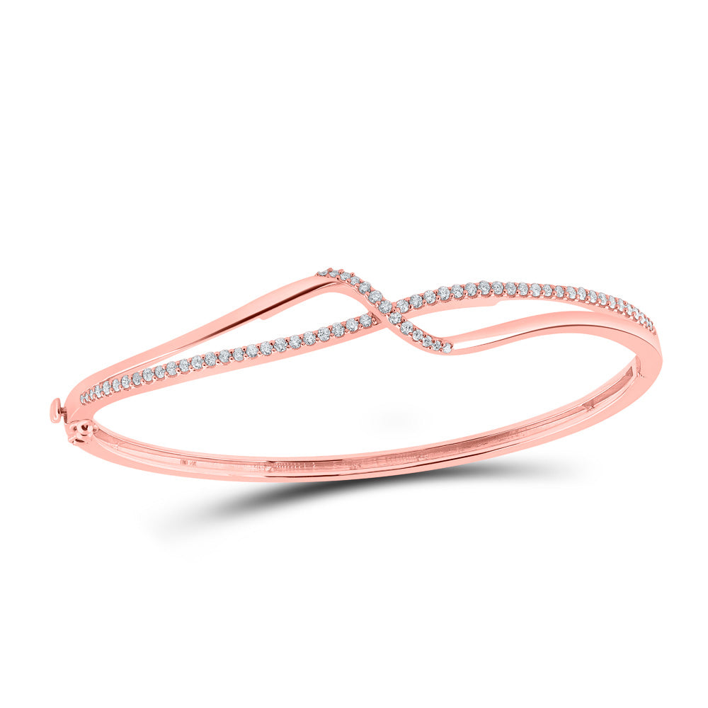 14kt Rose Gold Womens Round Diamond Bangle Bracelet 1/2 Cttw