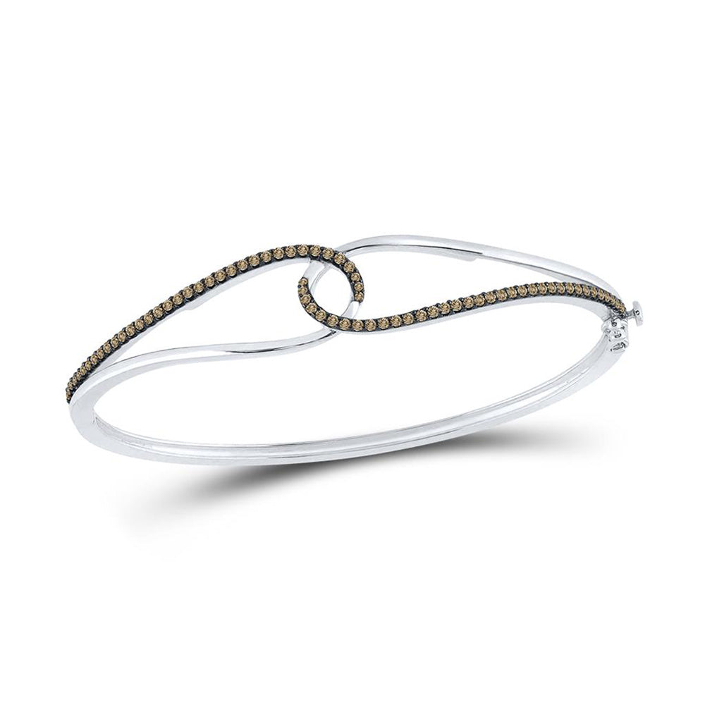 14kt Rose Gold Womens Round Brown Diamond Bangle Bracelet 1/2 Cttw