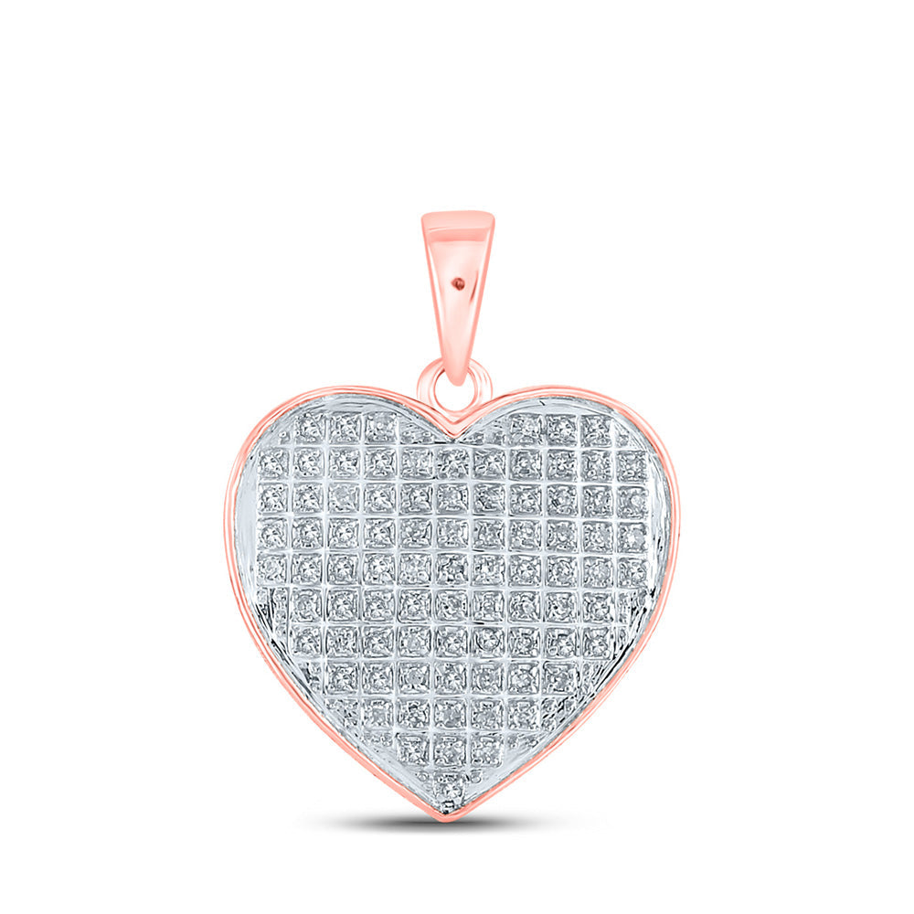 10kt Rose Gold Womens Round Diamond Heart Pendant 1/4 Cttw