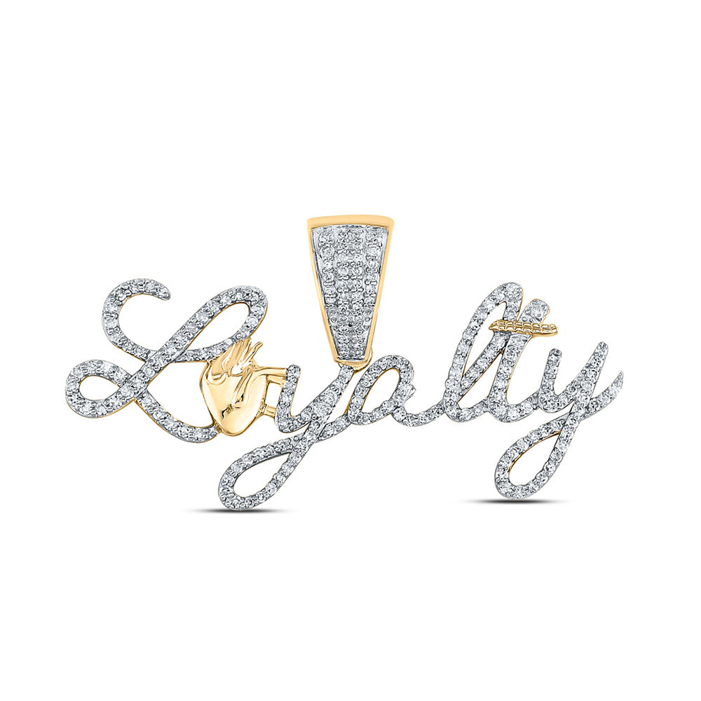 10kt Yellow Gold Mens Round Diamond Loyalty Phrase Charm Pendant 1 Cttw