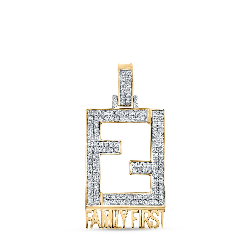 10kt Yellow Gold Mens Round Diamond Family First Phrase Charm Pendant 3/4 Cttw