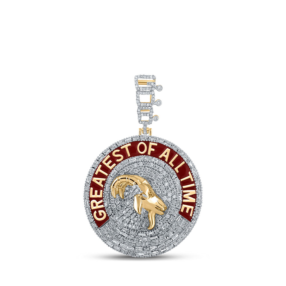 10kt Yellow Gold Mens Baguette Diamond GOAT Charm Pendant 1-7/8 Cttw