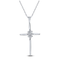 Load image into Gallery viewer, 10k White Gold Womens Round Diamond Cluster Cross Pendant 1/12 Cttw
