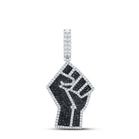 Load image into Gallery viewer, 10kt White Gold Mens Black Diamond BLM Fist Black Lives Matter Charm Pendant 2 Cttw

