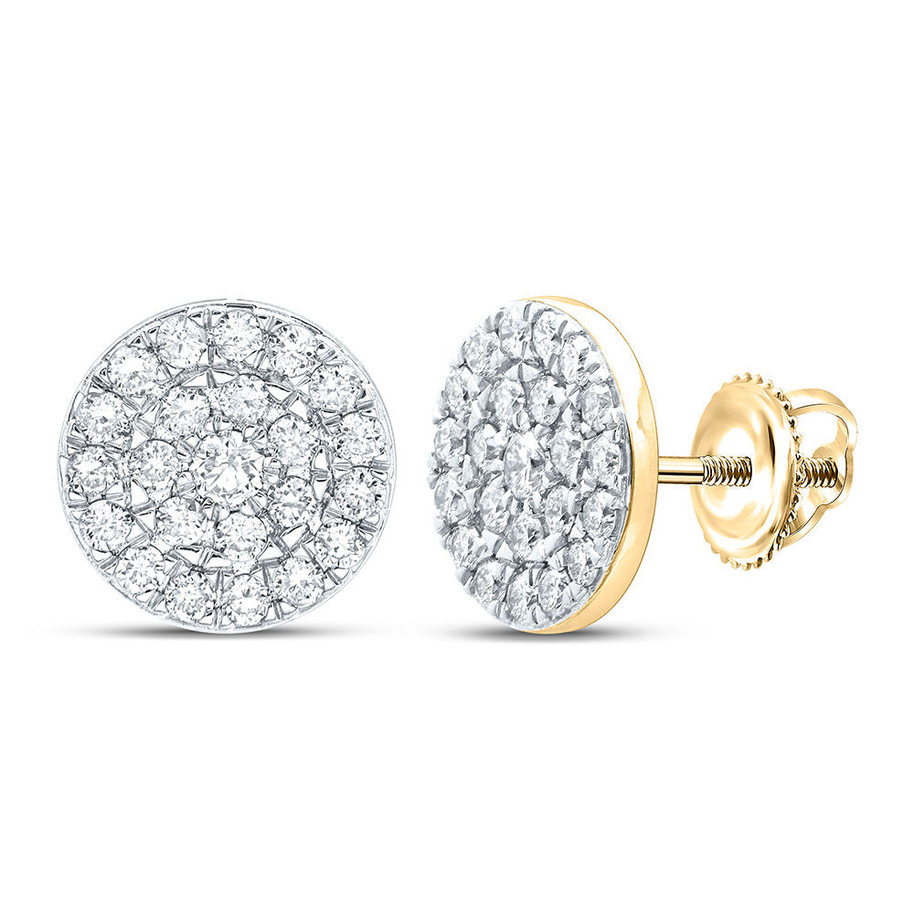 10kt Yellow Gold Womens Round Diamond Cluster Earrings 1 Cttw
