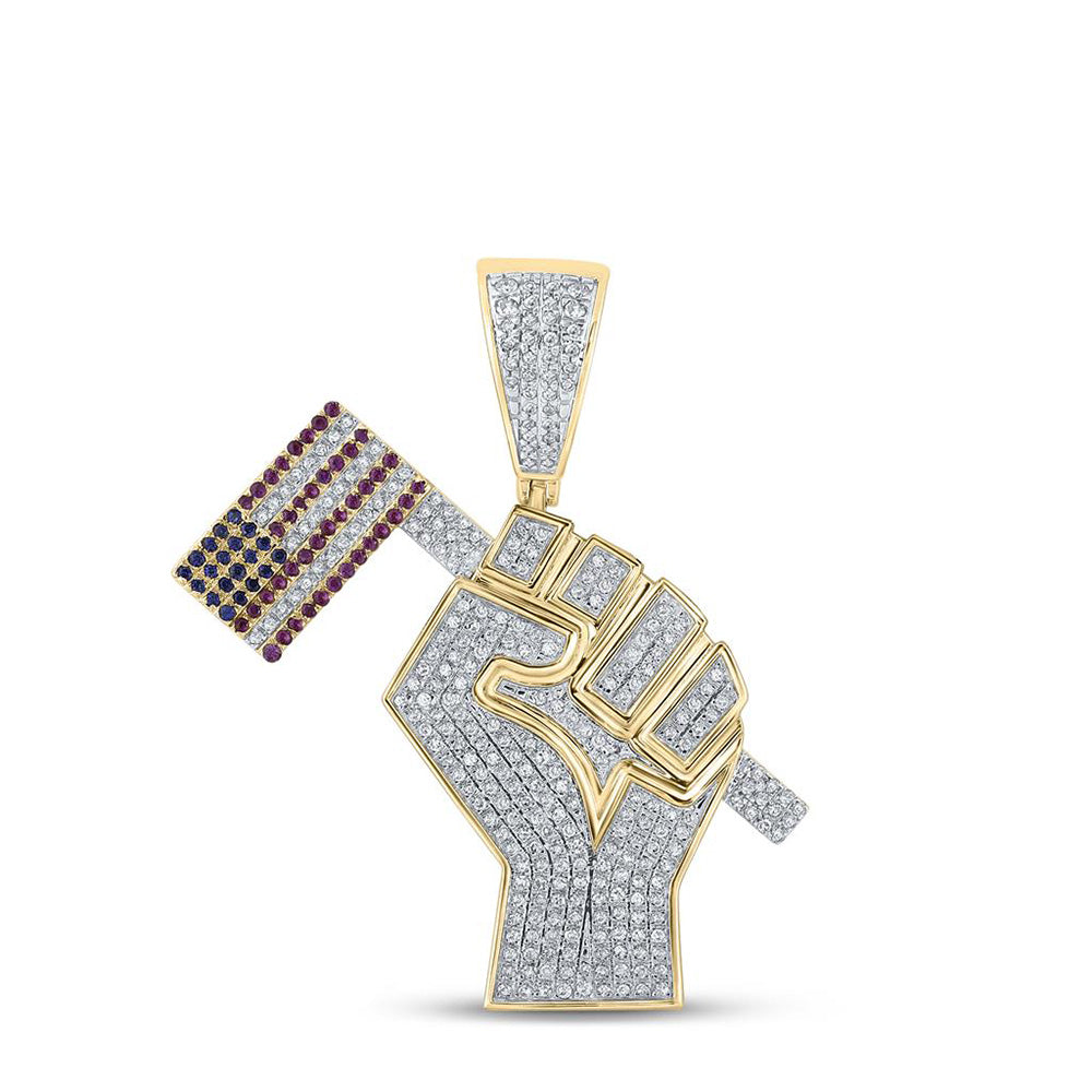 10kt Yellow Gold Mens Round Ruby Sapphire BLM Flag Charm Pendant 1/2 Cttw