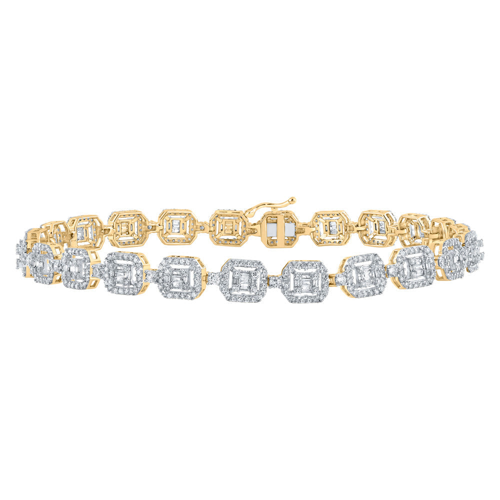 10kt Yellow Gold Mens Baguette Diamond Square Link Bracelet 4-1/5 Cttw