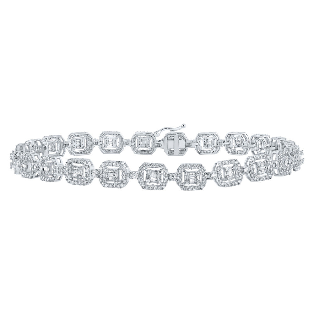 10kt White Gold Mens Baguette Diamond Link Bracelet 4-1/5 Cttw