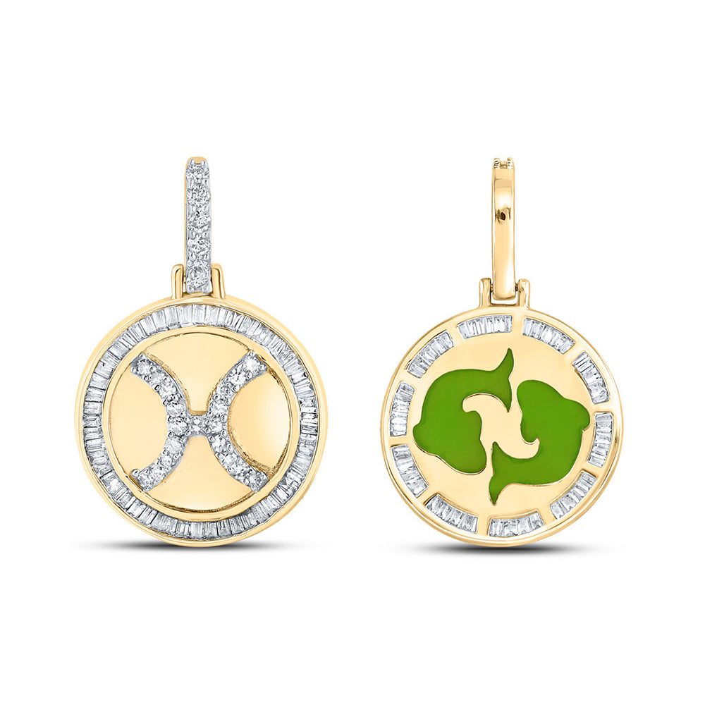 10kt Yellow Gold Mens Baguette Diamond Pisces Charm Pendant 5/8 Cttw