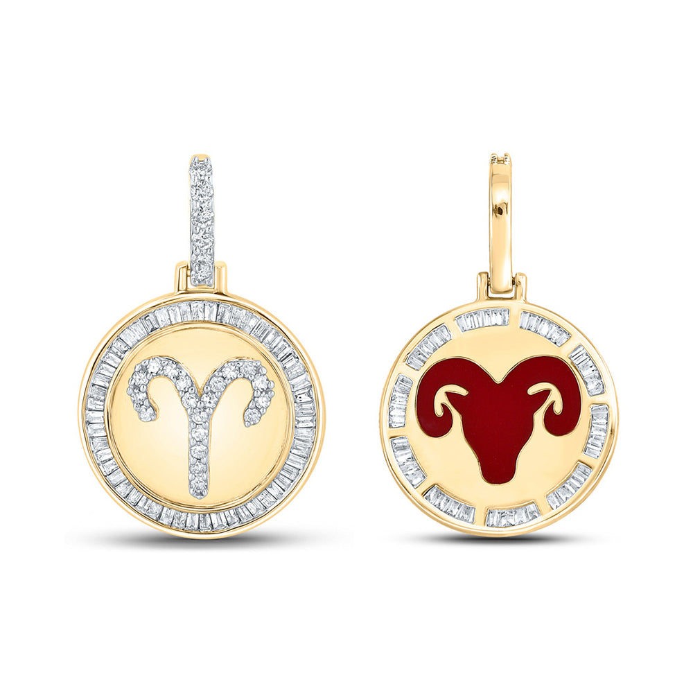 10kt Yellow Gold Mens Baguette Diamond Aries Sign Charm Pendant 1/2 Cttw