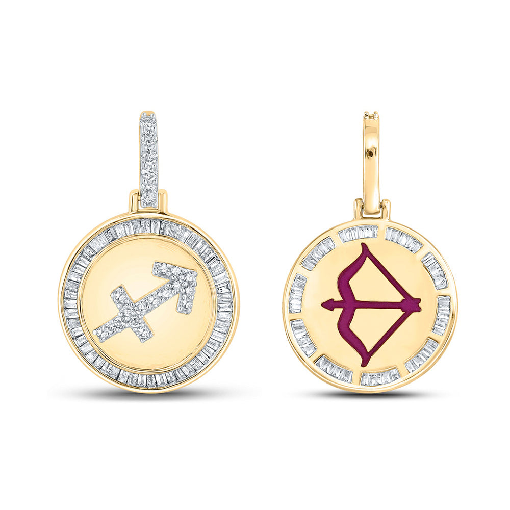 10kt Yellow Gold Mens Baguette Diamond Sagittarius Charm Pendant 1/2 Cttw