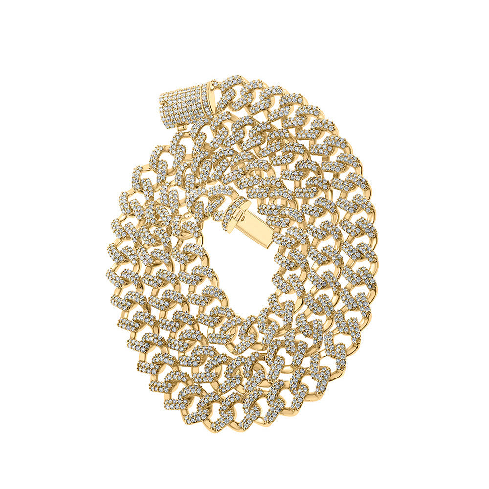 10kt Yellow Gold Mens Round Diamond Miami Cuban Link Chain Necklace 14-5/8 Cttw