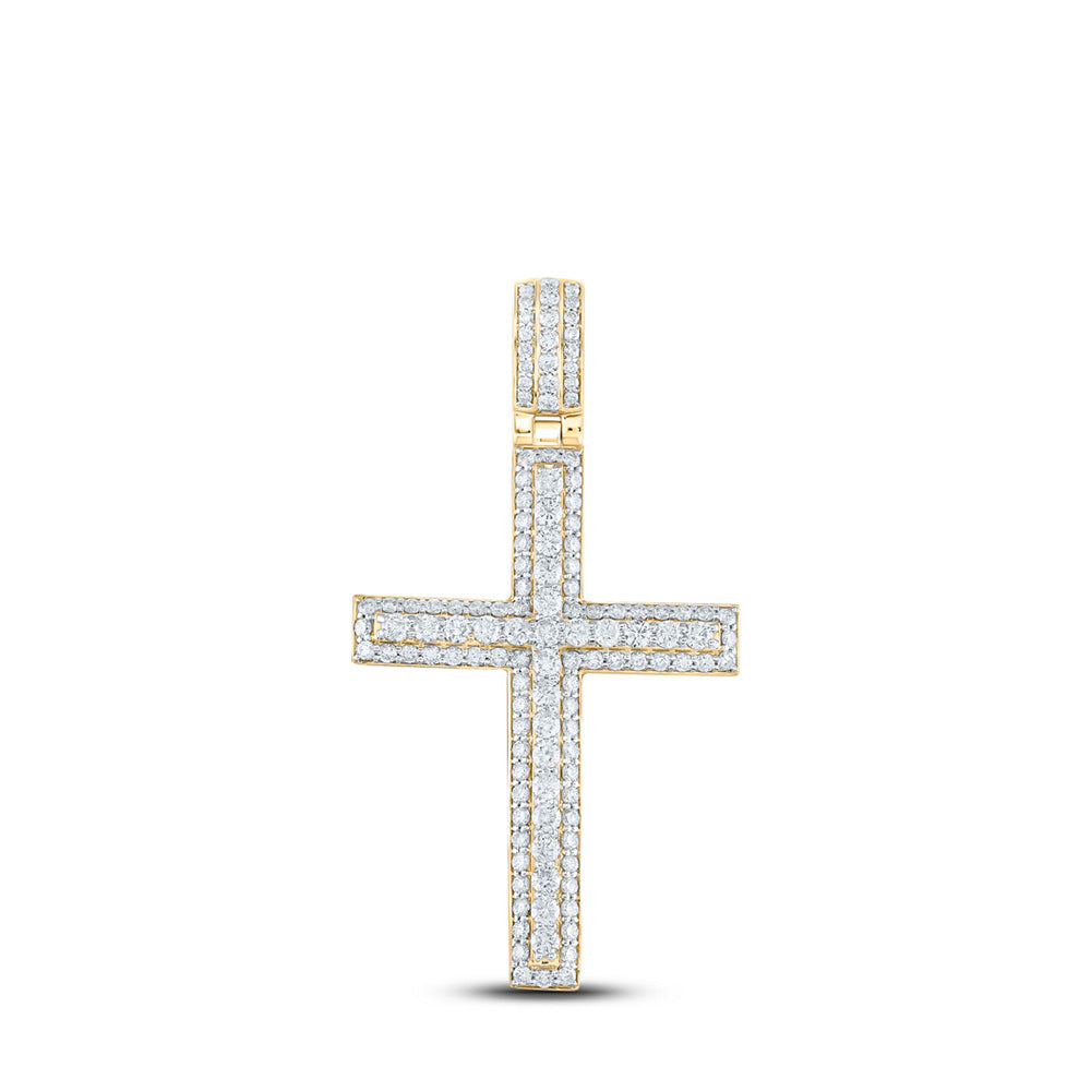 14kt Yellow Gold Mens Round Diamond Cross Charm Pendant 4-1/4 Cttw