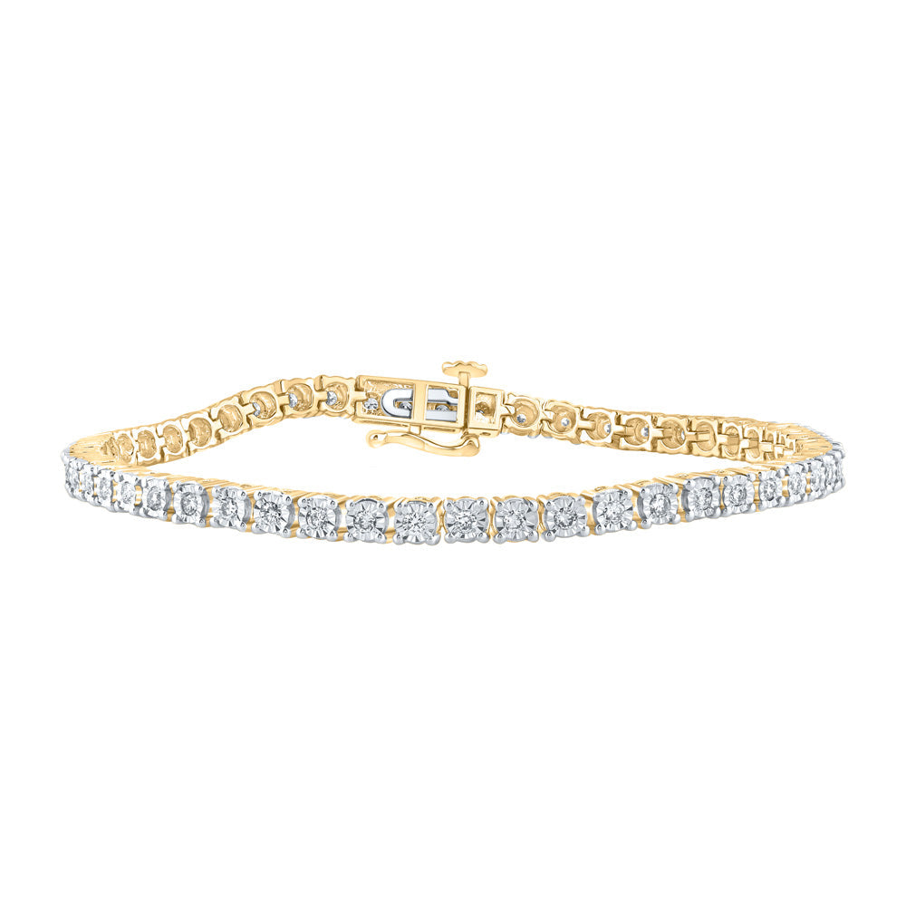 10kt Yellow Gold Womens Round Diamond Tennis Bracelet 1 Cttw