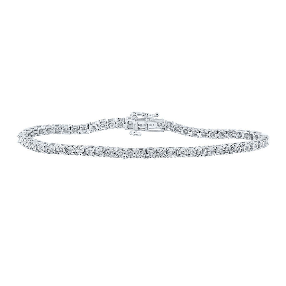 10kt White Gold Mens Round Diamond Single Row Fashion Bracelet 3/8 Cttw