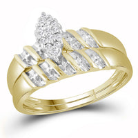 Load image into Gallery viewer, 10kt Yellow Gold His Hers Round Diamond Cluster Matching Wedding Set 1/10 Cttw
