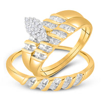 Load image into Gallery viewer, 10kt Yellow Gold His Hers Round Diamond Cluster Matching Wedding Set 1/10 Cttw
