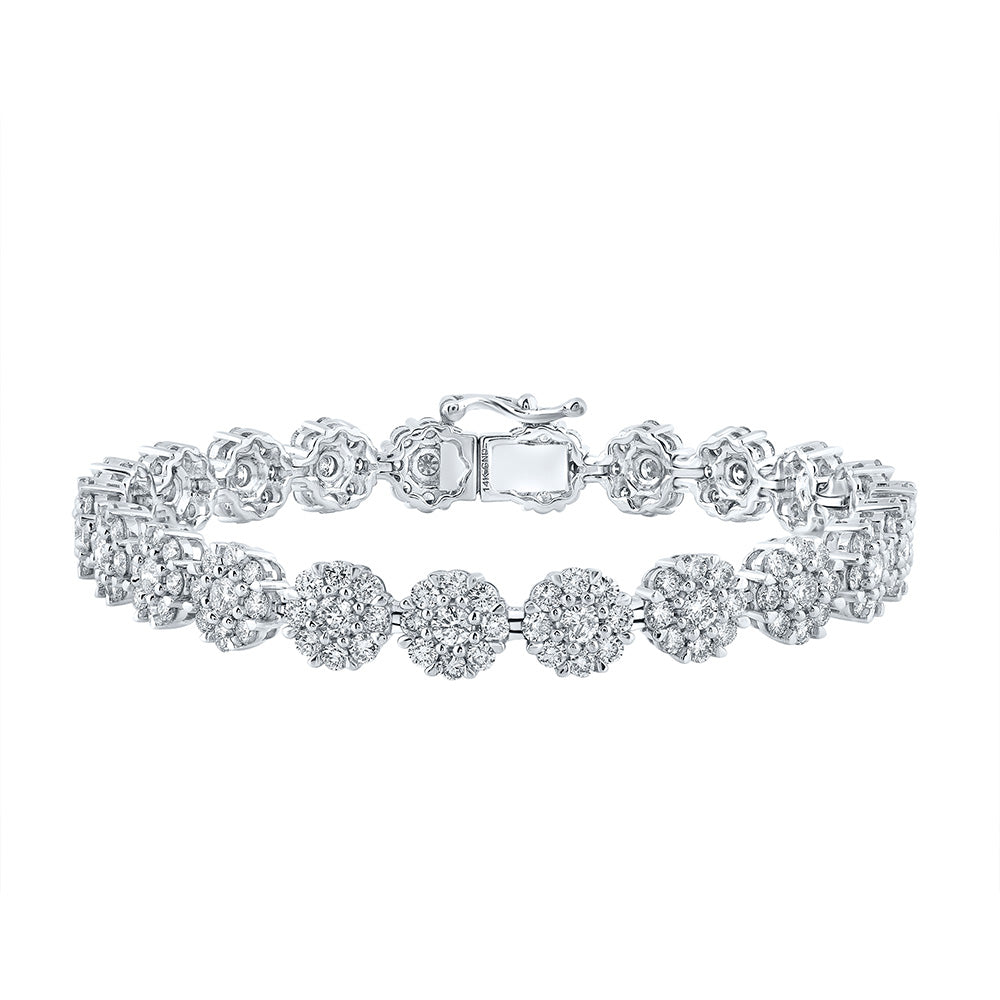 14kt White Gold Womens Round Diamond Flower Tennis Bracelet 7-7/8 Cttw