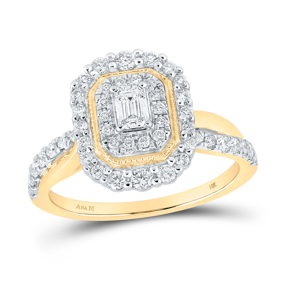 14kt Yellow Gold Emerald Diamond Halo Bridal Wedding Engagement Ring 3/4 Cttw