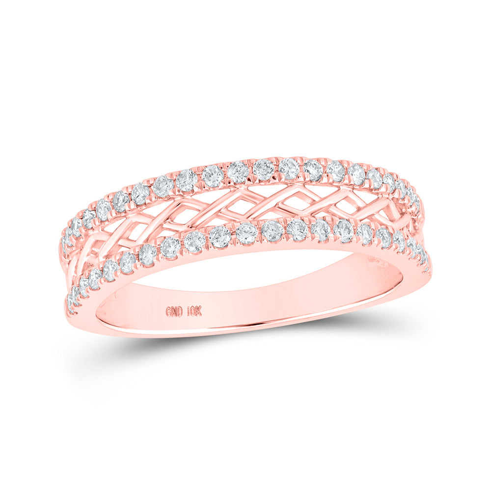 10kt Rose Gold Womens Round Diamond Band Ring 1/3 Cttw
