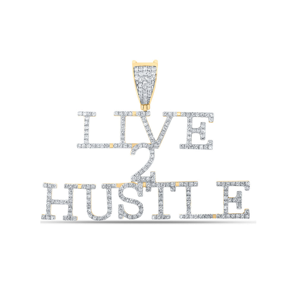 10kt Yellow Gold Mens Round Diamond Live 2 Hustle Phrase Charm Pendant 1 Cttw
