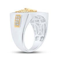 Load image into Gallery viewer, 10kt Two-tone Gold Mens Round Diamond Eagle Fashion Ring 3/4 Cttw

