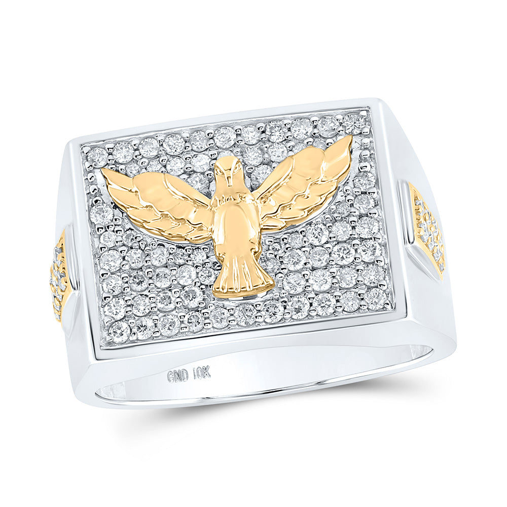 10kt Two-tone Gold Mens Round Diamond Eagle Fashion Ring 3/4 Cttw