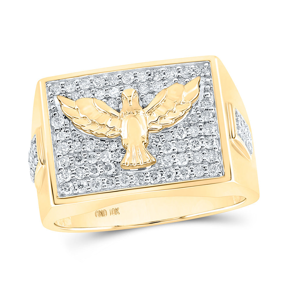 10kt Yellow Gold Mens Round Diamond Eagle Fashion Ring 3/4 Cttw
