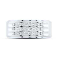 Load image into Gallery viewer, 14kt White Gold Mens Round Diamond Triple Row Band Ring 1/2 Cttw
