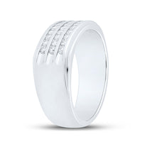 Load image into Gallery viewer, 14kt White Gold Mens Round Diamond Triple Row Band Ring 1/2 Cttw
