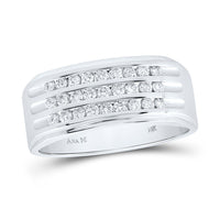 Load image into Gallery viewer, 14kt White Gold Mens Round Diamond Triple Row Band Ring 1/2 Cttw
