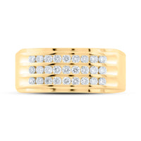 Load image into Gallery viewer, 14kt Yellow Gold Mens Round Diamond Triple Row Machine-set Band Ring 1/2 Cttw
