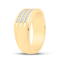 Load image into Gallery viewer, 14kt Yellow Gold Mens Round Diamond Triple Row Machine-set Band Ring 1/2 Cttw
