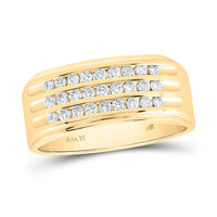 Load image into Gallery viewer, 14kt Yellow Gold Mens Round Diamond Triple Row Machine-set Band Ring 1/2 Cttw
