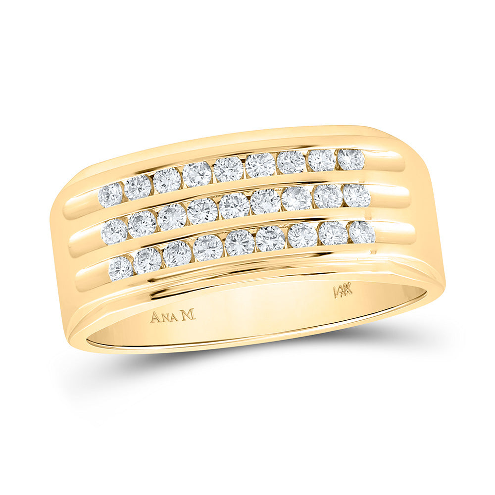 14kt Yellow Gold Mens Round Diamond Triple Row Machine-set Band Ring 1/2 Cttw