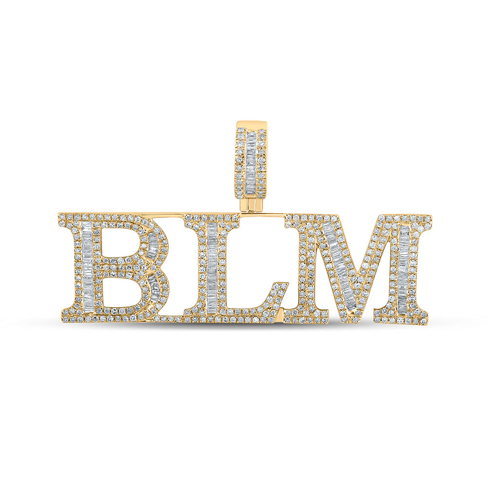 10kt Yellow Gold Mens Baguette Diamond BLM Charm Pendant 1-1/3 Cttw
