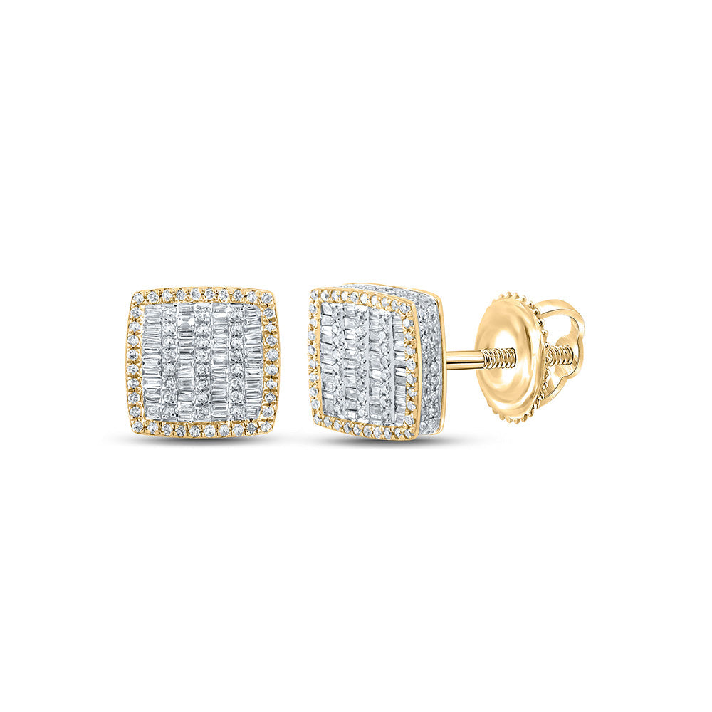 10kt Yellow Gold Mens Baguette Diamond Square Earrings 1 Cttw