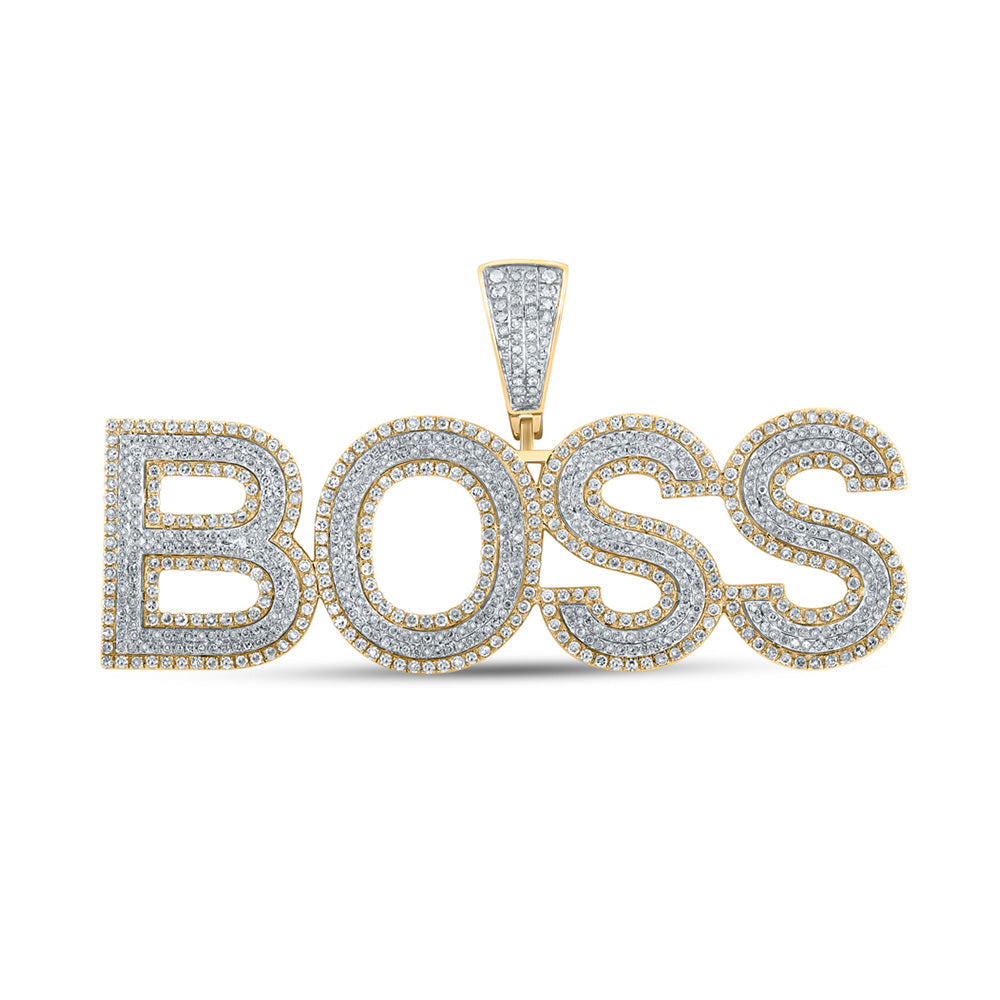 10kt Two-tone Gold Mens Round Diamond BOSS Phrase Charm Pendant 3 Cttw