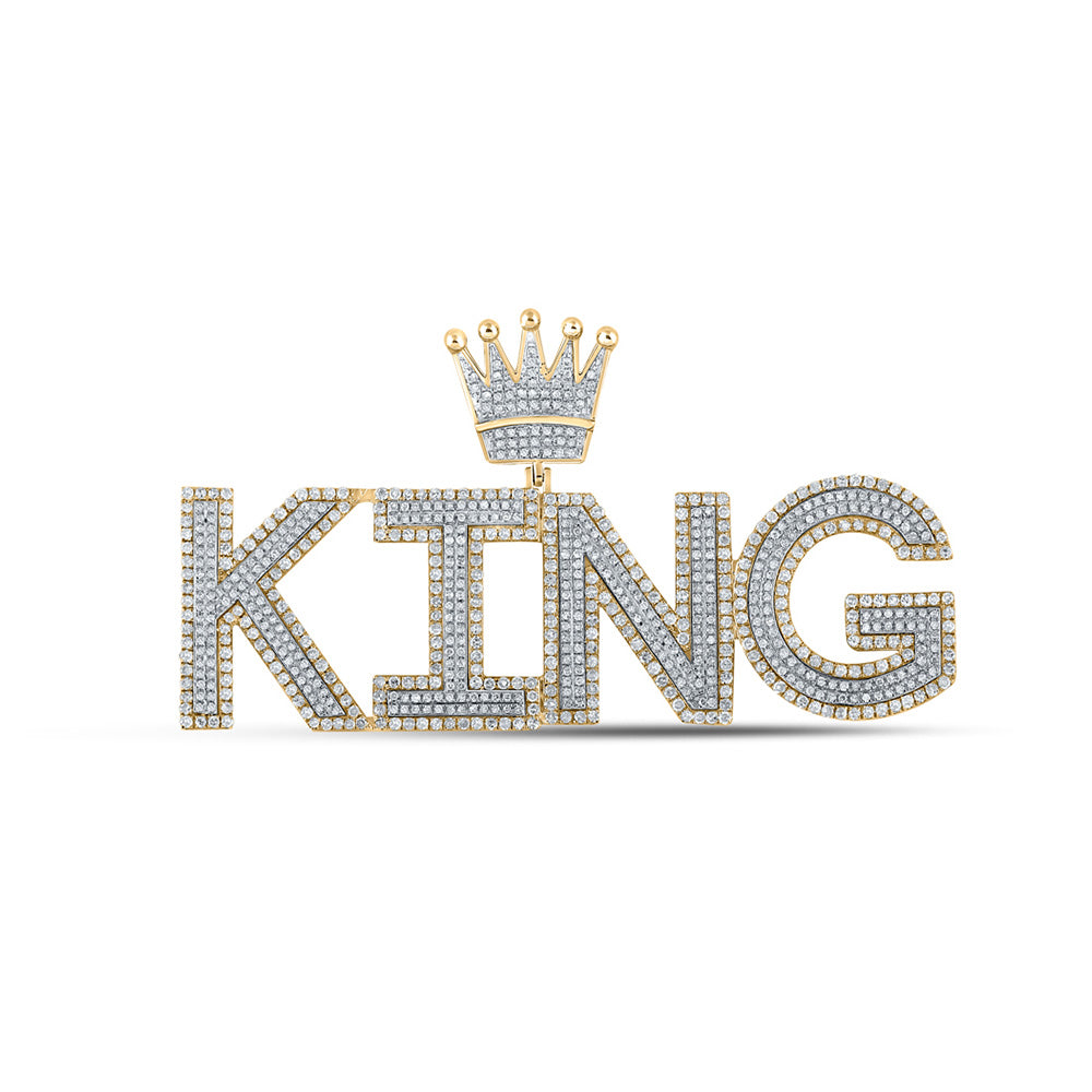 10kt Two-tone Gold Mens Round Diamond King Crown Phrase Charm Pendant 3 Cttw